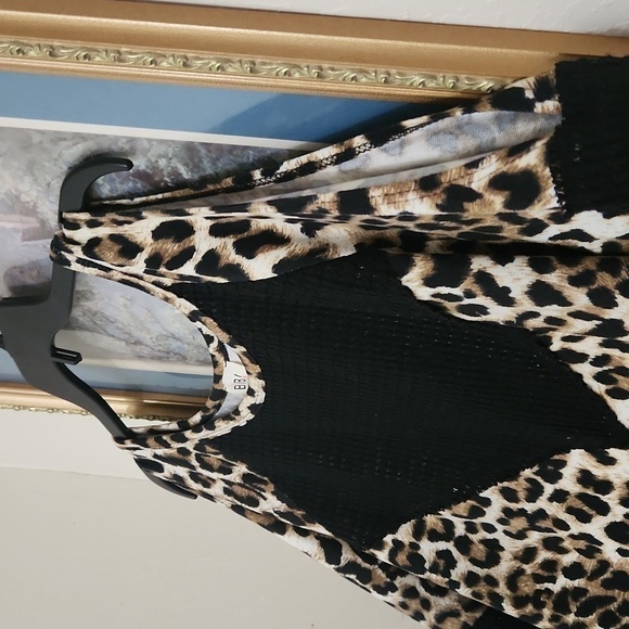 BIBI Cold Shoulder Animal Print Long Sleeve XLarge Fall Cozy Soft Knit Buckle - Picture 2 of 10